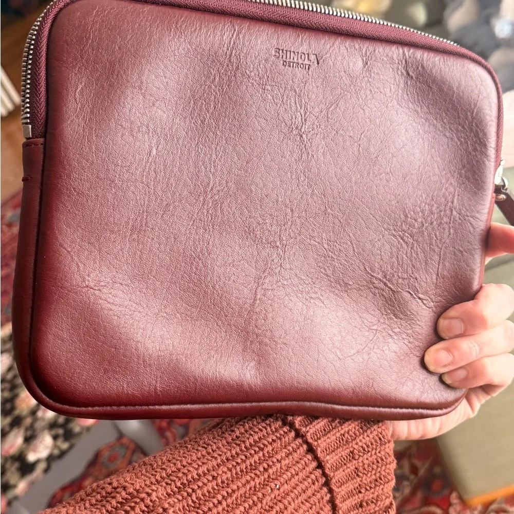 Shinola Maroon Leather Sleeve and Wallet Set